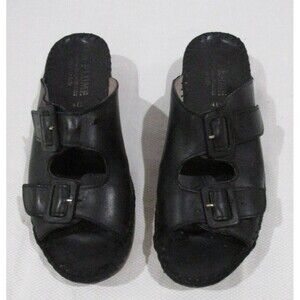LA PLUME Jen Black Nubuck Wedge Slide Backless Buckle Sandals Women US 10 Italy